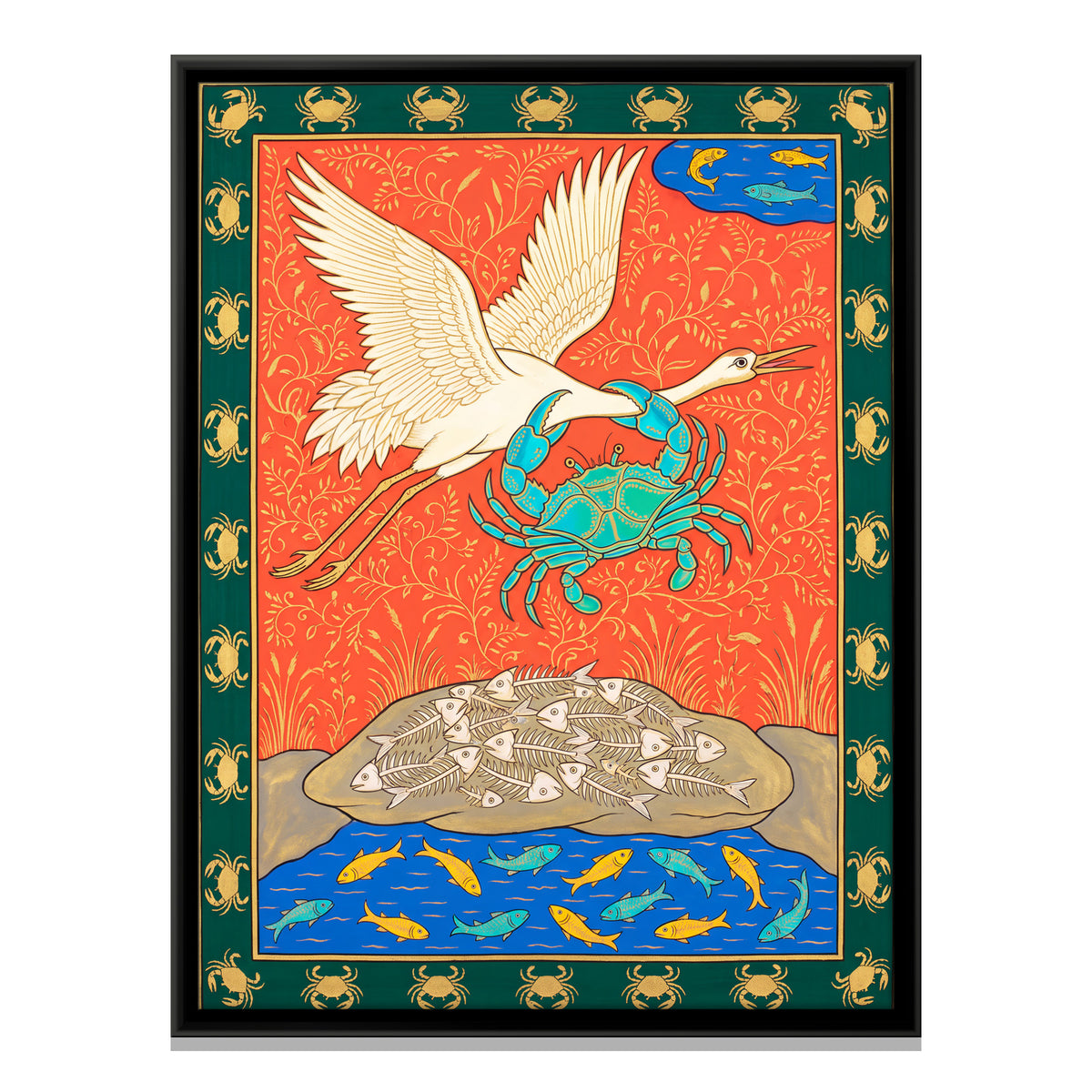 The Crane and the Crab - framed canvas print, front view