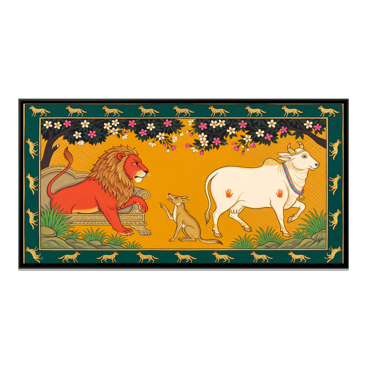 The Lion and the Bull - framed canvas print, front view
