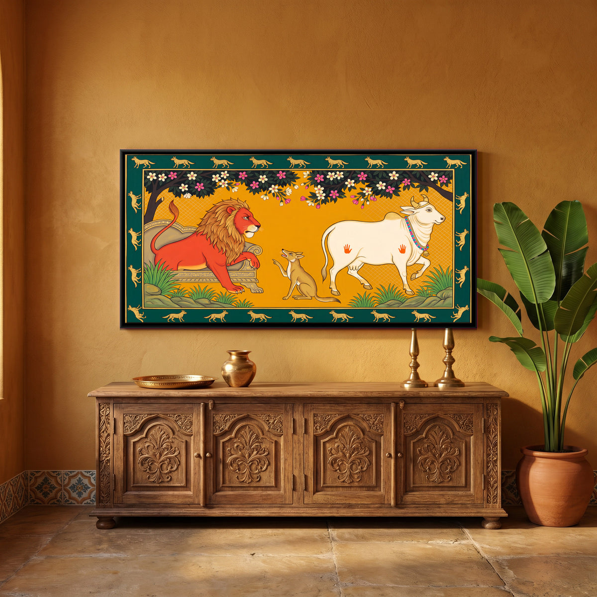 The Lion and the Bull - canvas art shown in a second room setting