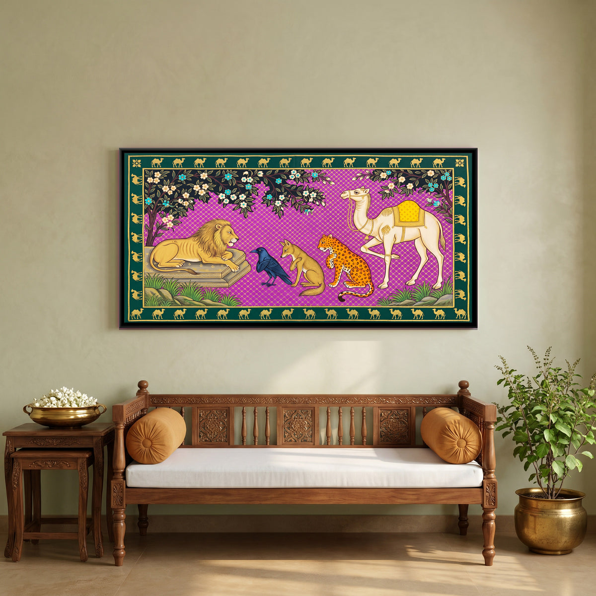 The Lion and the Camel - canvas art shown in a styled room