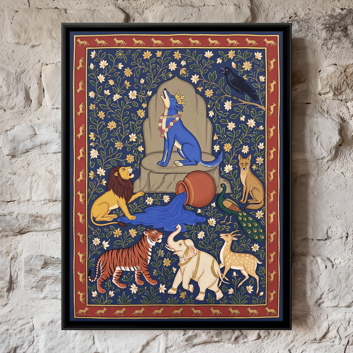 The Blue Jackal - framed canvas art hung on a wall