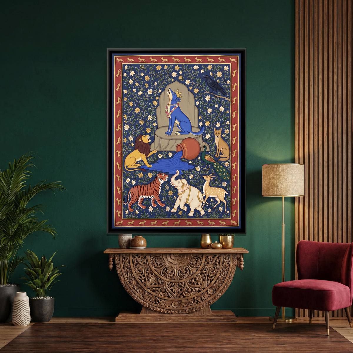 The Blue Jackal - canvas art shown in a styled room