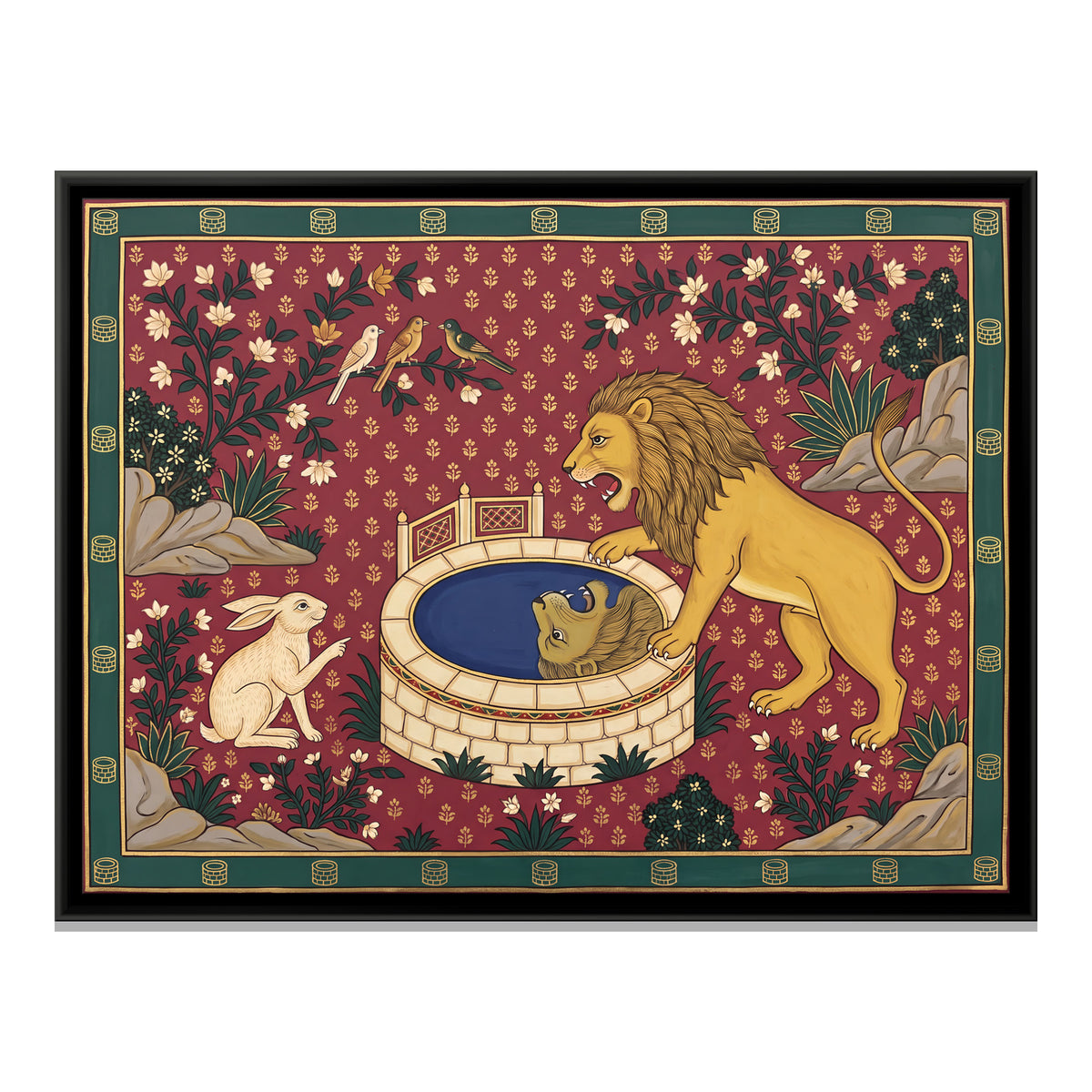 The Lion and the Hare - framed canvas print, front view