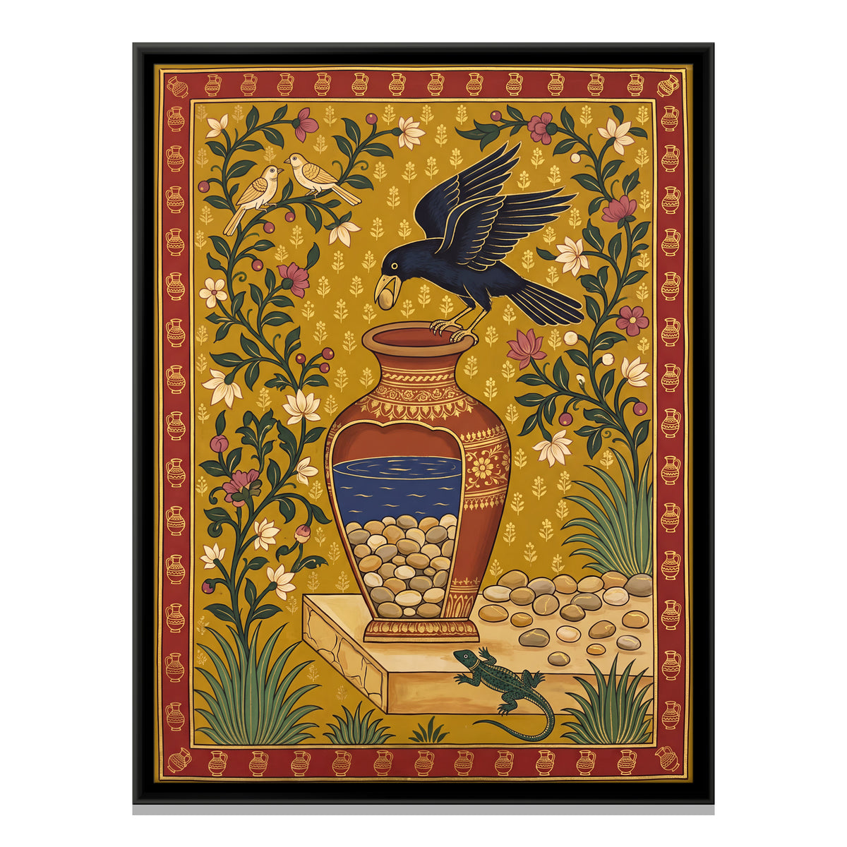The Thirsty Crow - framed canvas print, front view