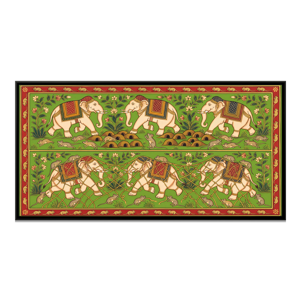 The Elephants and the Mice - framed canvas print, front view