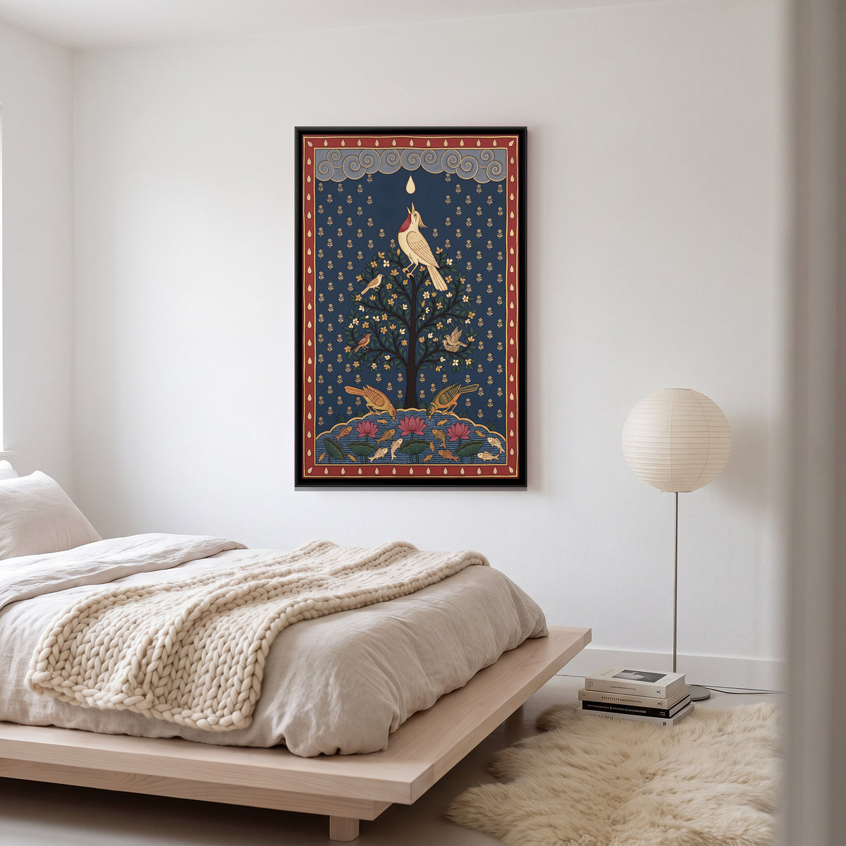 The Bird and the Raindrop - canvas art shown in a second room setting