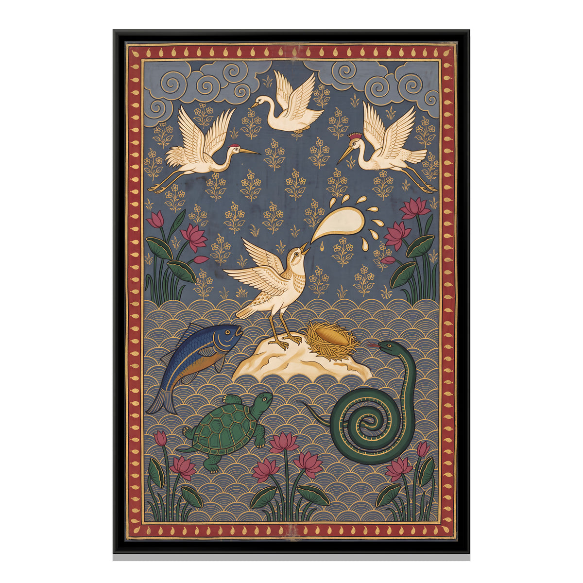 The Little Bird and the Sea - framed canvas print, front view