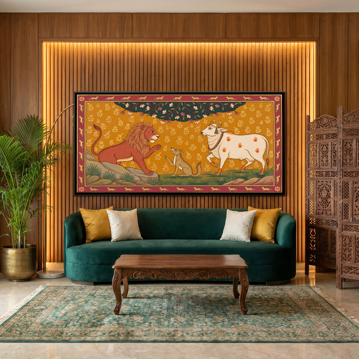 The Lion and the Bull - canvas art shown in a second room setting