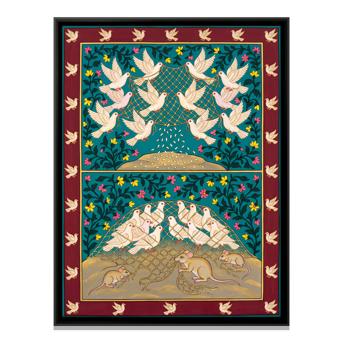 The Doves and the Mice - framed canvas print, front view