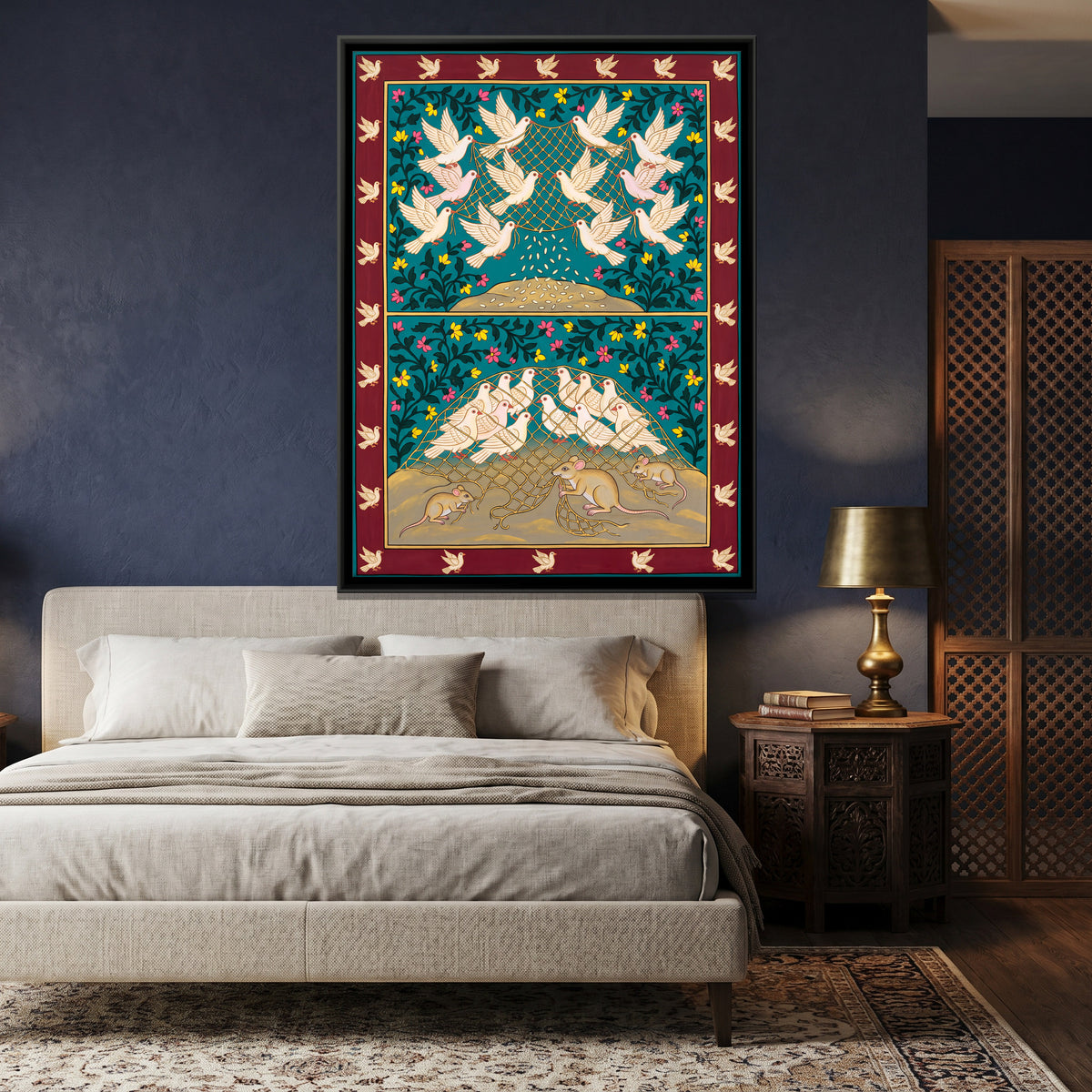 The Doves and the Mice - canvas art shown in a second room setting