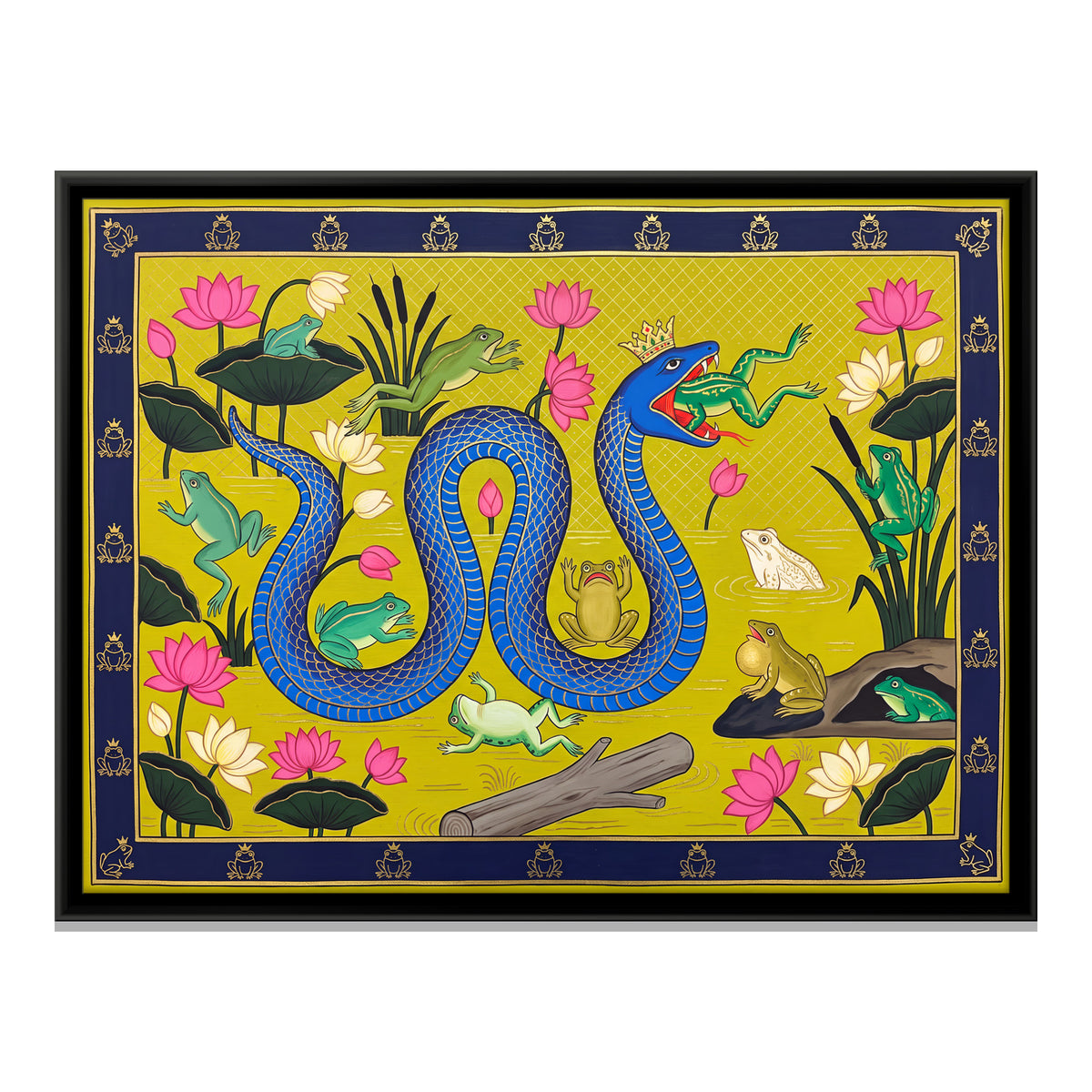The Snake and the Frogs - framed canvas print, front view