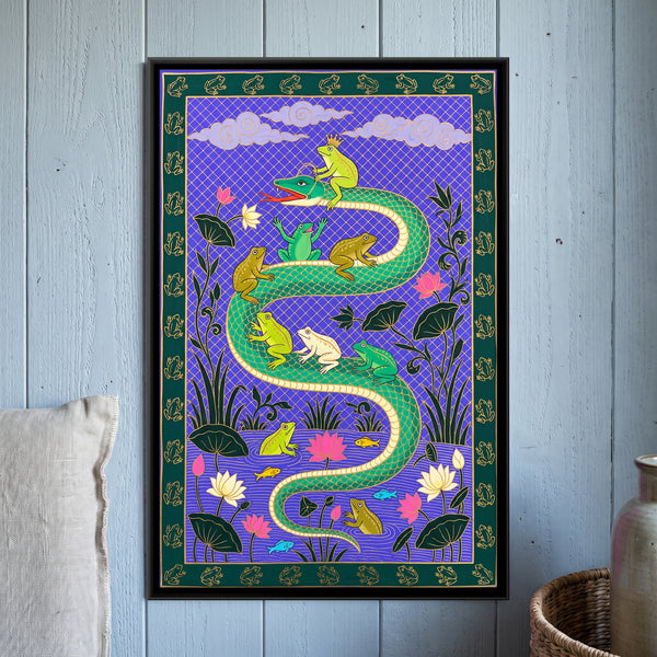 Crowned Frog Riding a Coiled Serpent