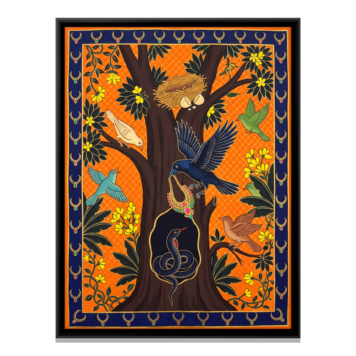 The Crow and the Snake - framed canvas print, front view