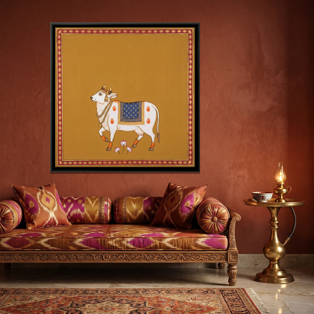 Gau Mata - canvas art shown in a second room setting