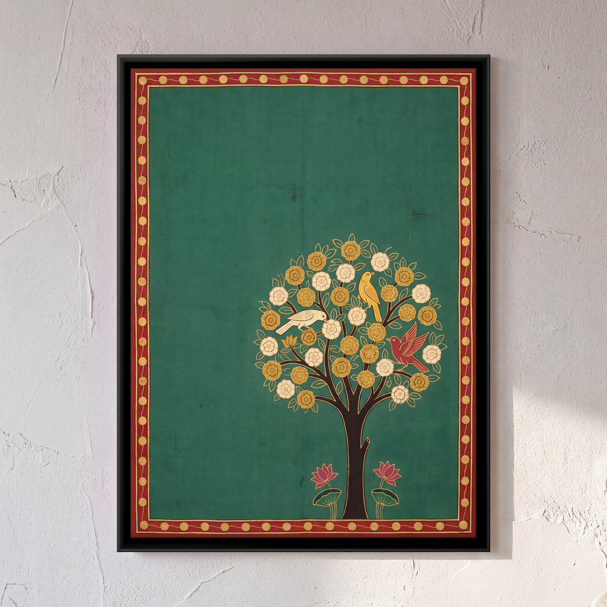 Tree of Life with Birds - framed canvas art hung on a wall