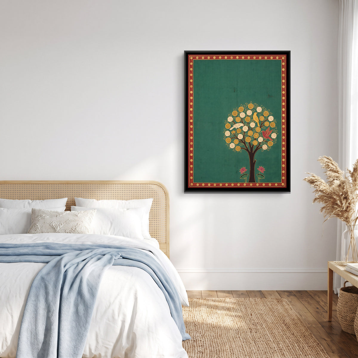 Tree of Life with Birds - canvas art shown in a second room setting
