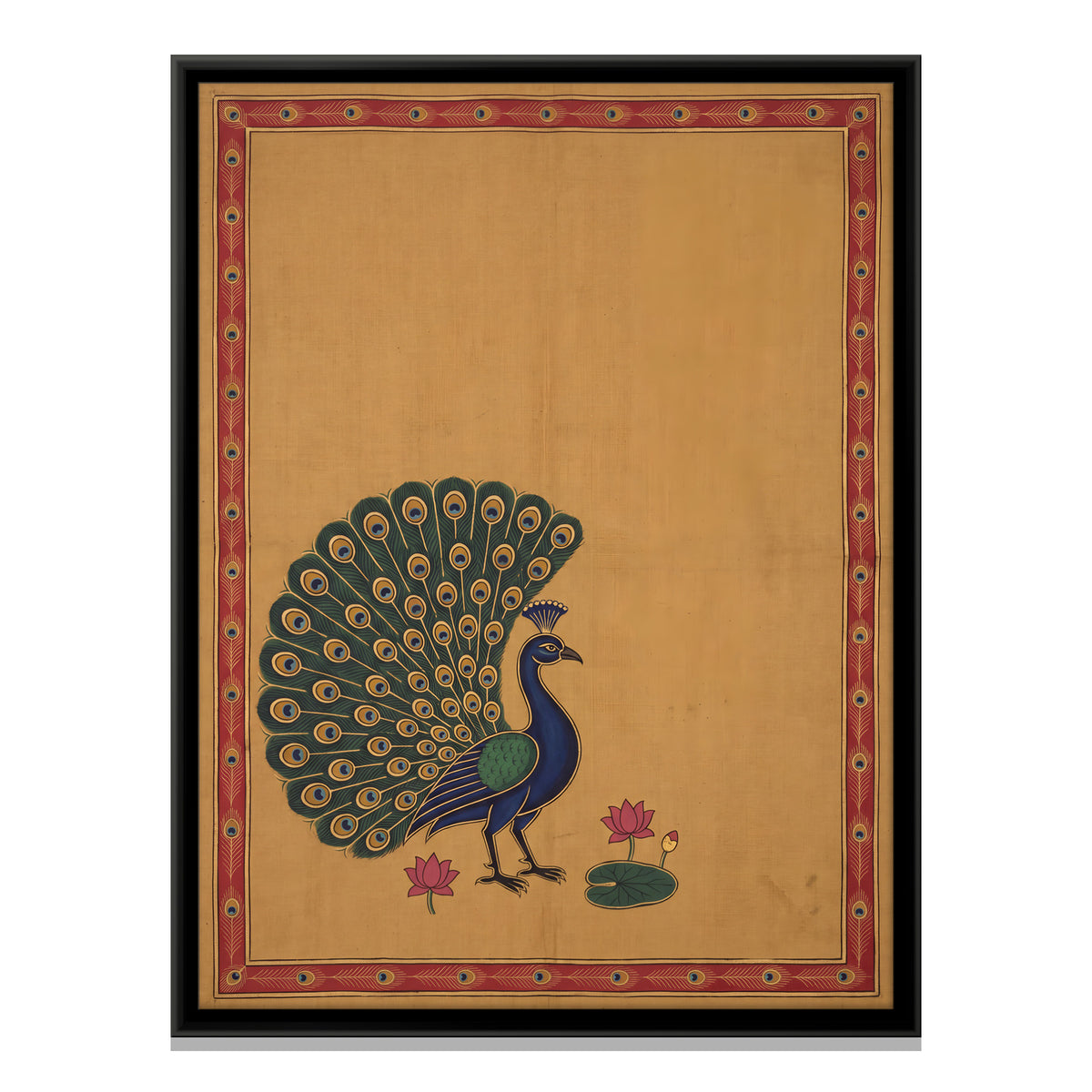 Peacock in Full Display - framed canvas print, front view