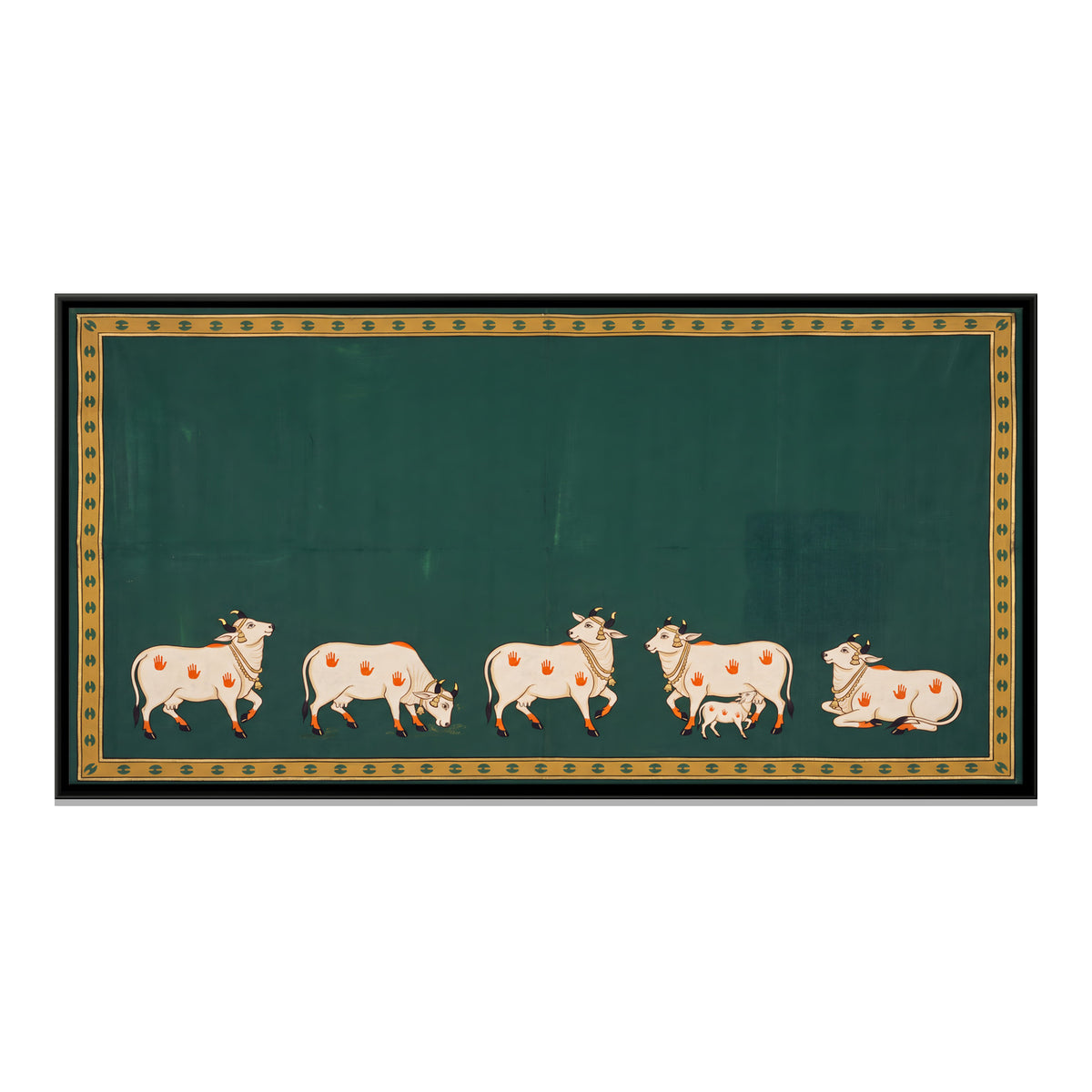 Five Cows with a Calf - framed canvas print, front view
