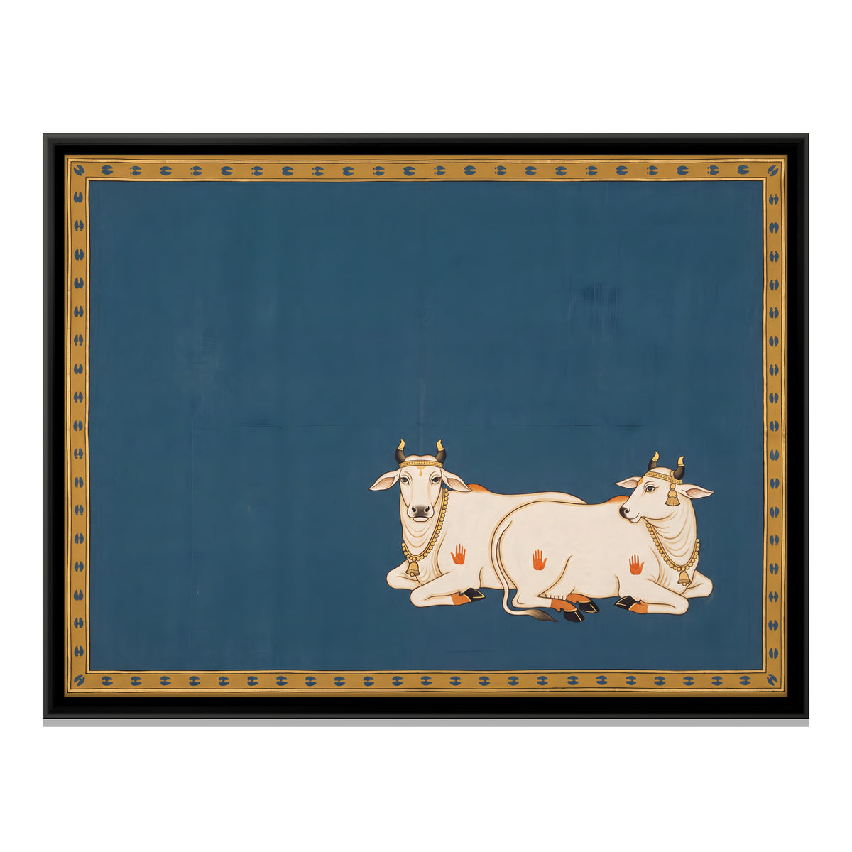 Two Resting Cows - framed canvas print, front view