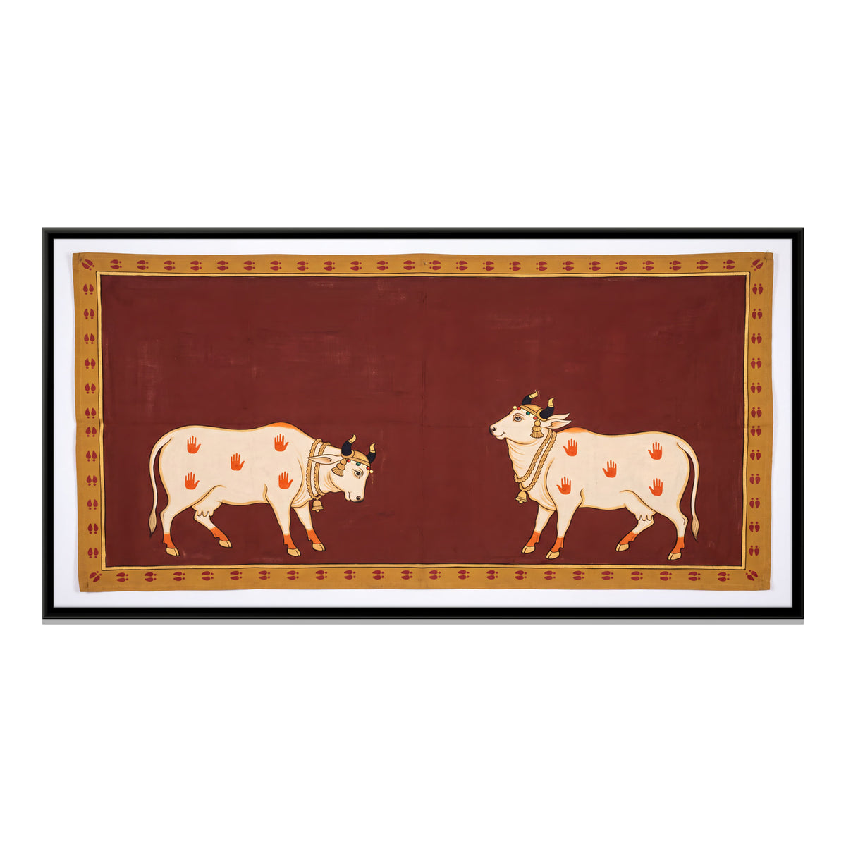 Two Cows Facing Each Other - framed canvas print, front view