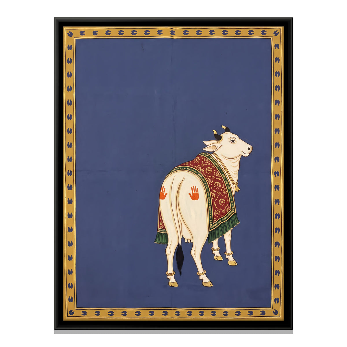 Gau Mata Looking Back - framed canvas print, front view
