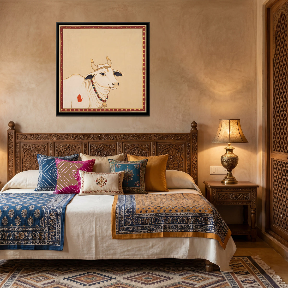Gau Mata - canvas art shown in a second room setting