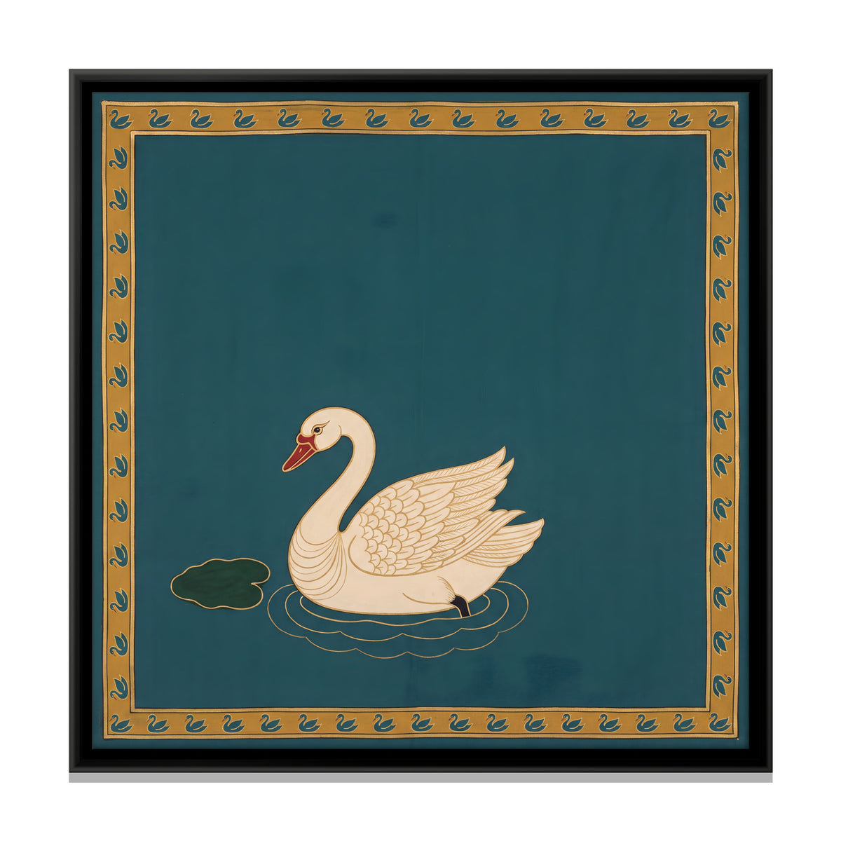 White Swan on Water - framed canvas print, front view