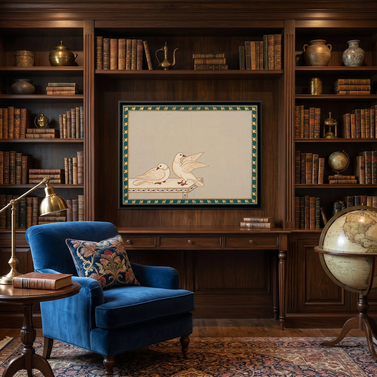 Pair of Doves - canvas art shown in a second room setting