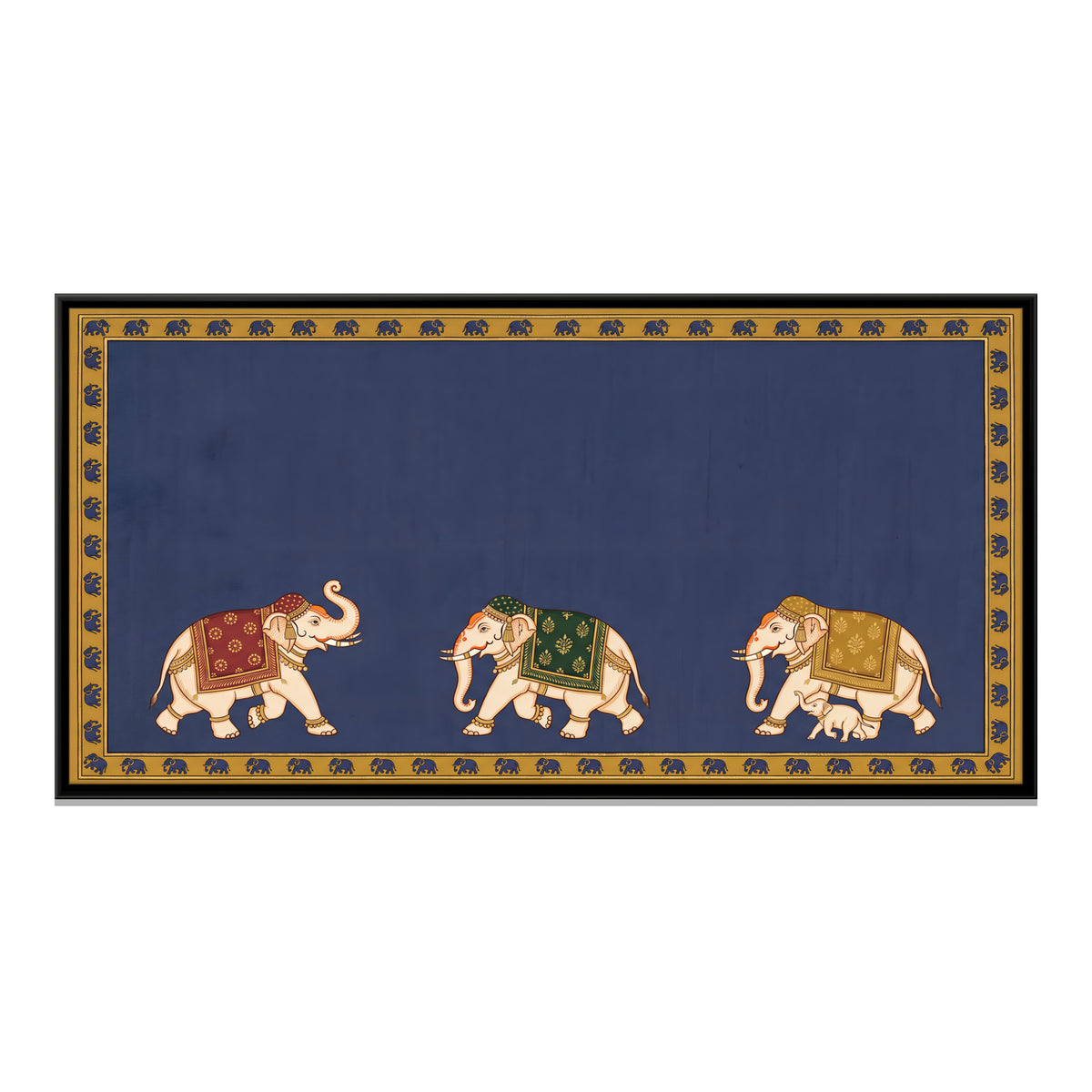 Three Decorated Elephants - framed canvas print, front view
