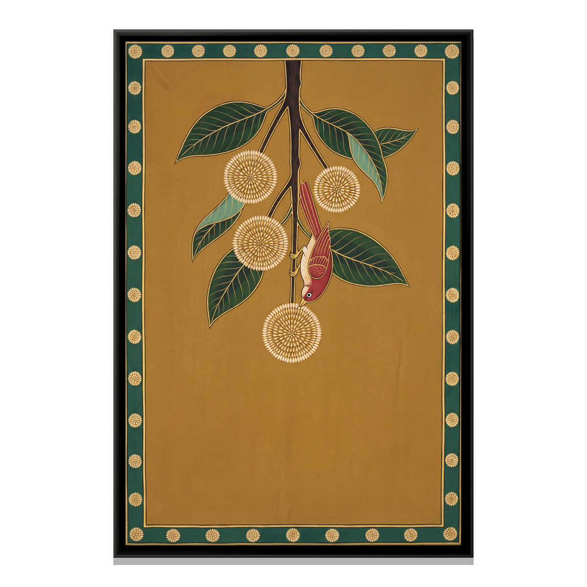 Bird on a Kadamba Branch - framed canvas print, front view