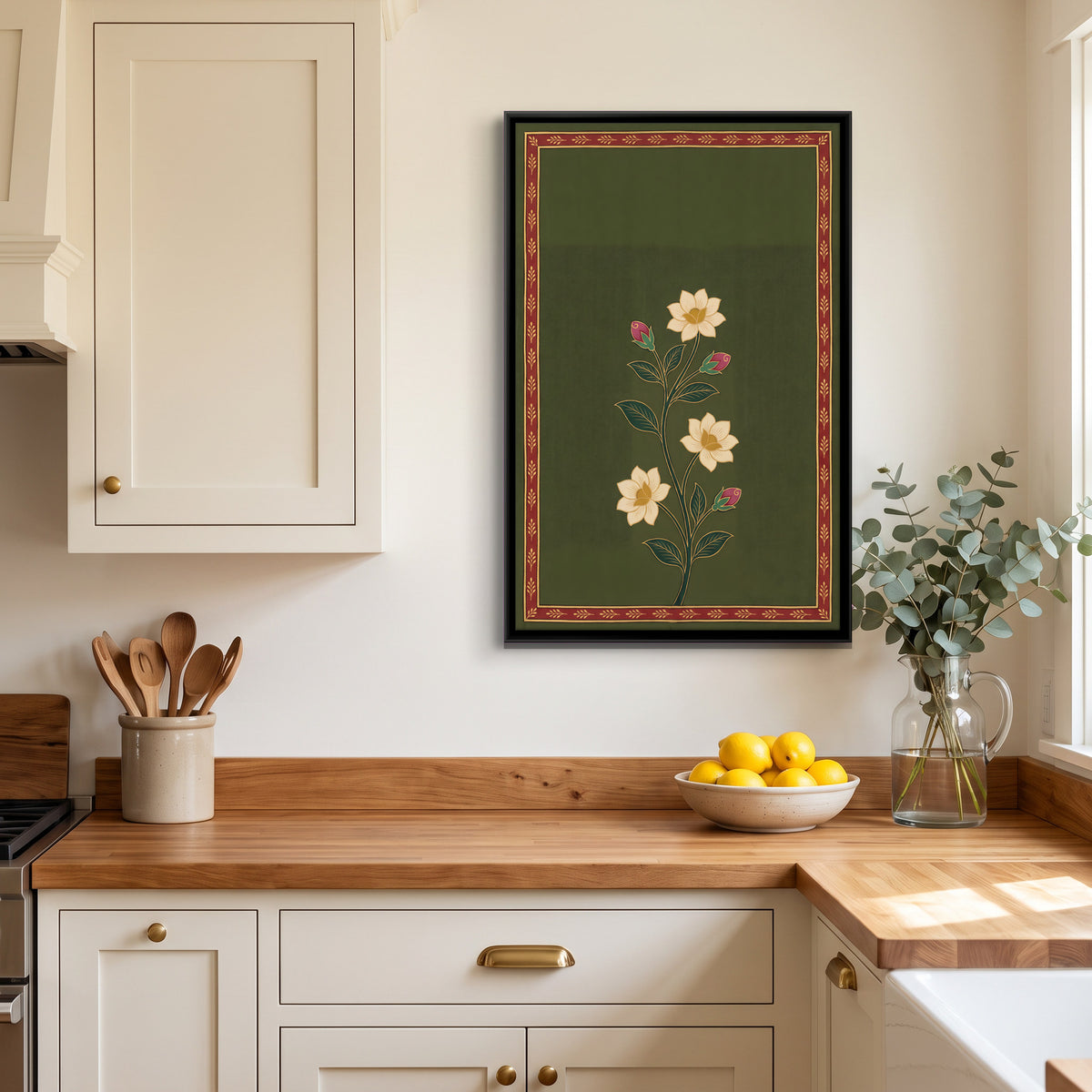 Flowering Vine with Pink Buds - canvas art shown in a second room setting