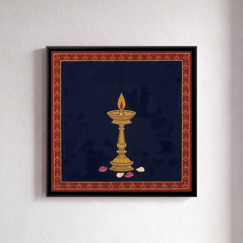 A Single Burning Lamp - framed canvas art hung on a wall