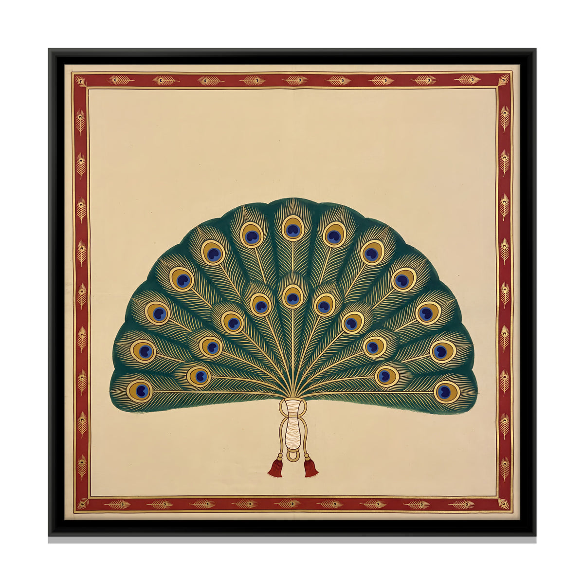 Peacock Feather Fan - framed canvas print, front view