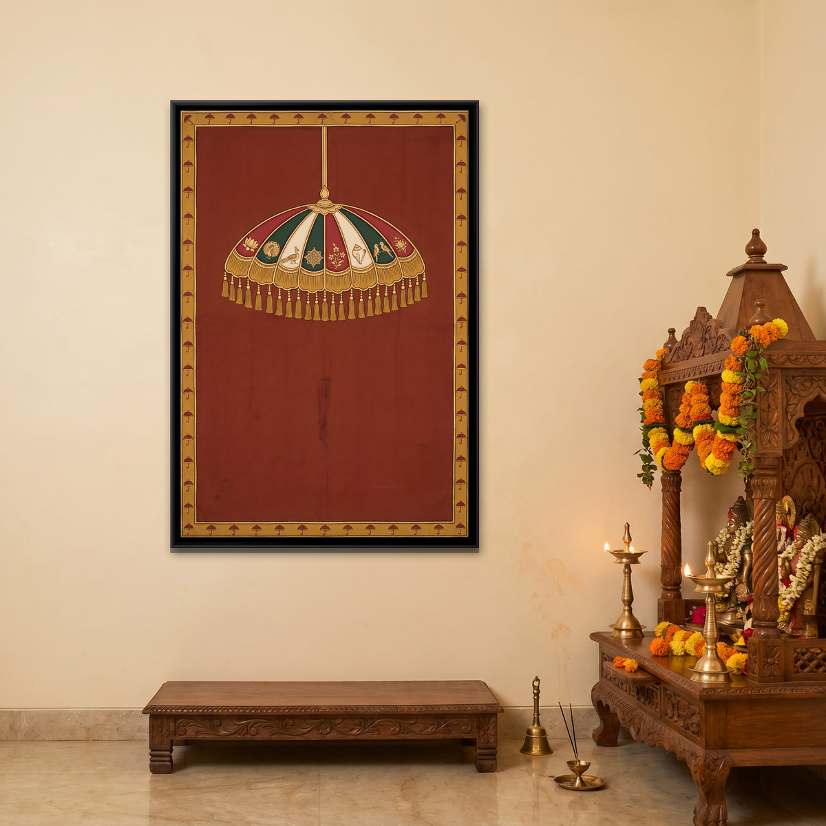 Ceremonial Chhatra - canvas art shown in a second room setting