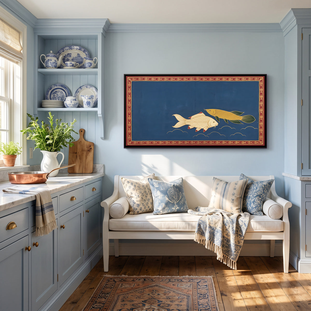 Pair of Fish Swimming - canvas art shown in a styled room