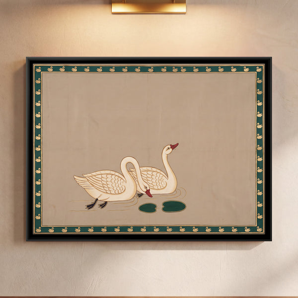 Pair of Swans on Water in Sand