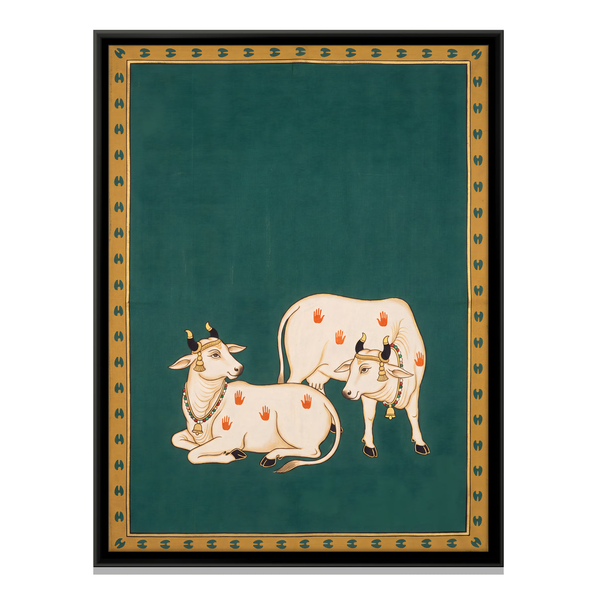 Sacred Cows with Palm Prints - framed canvas print, front view