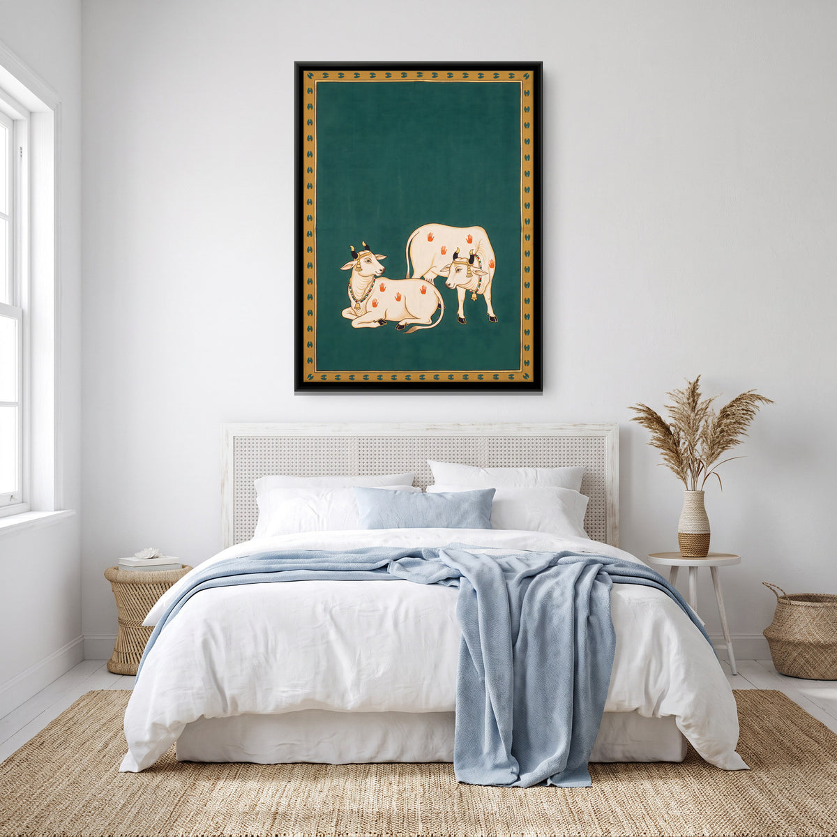 Sacred Cows with Palm Prints - canvas art shown in a second room setting