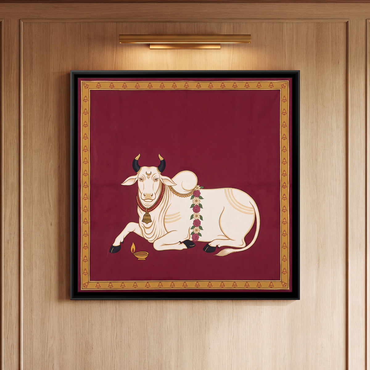 Reclining Nandi Bull - framed canvas art hung on a wall