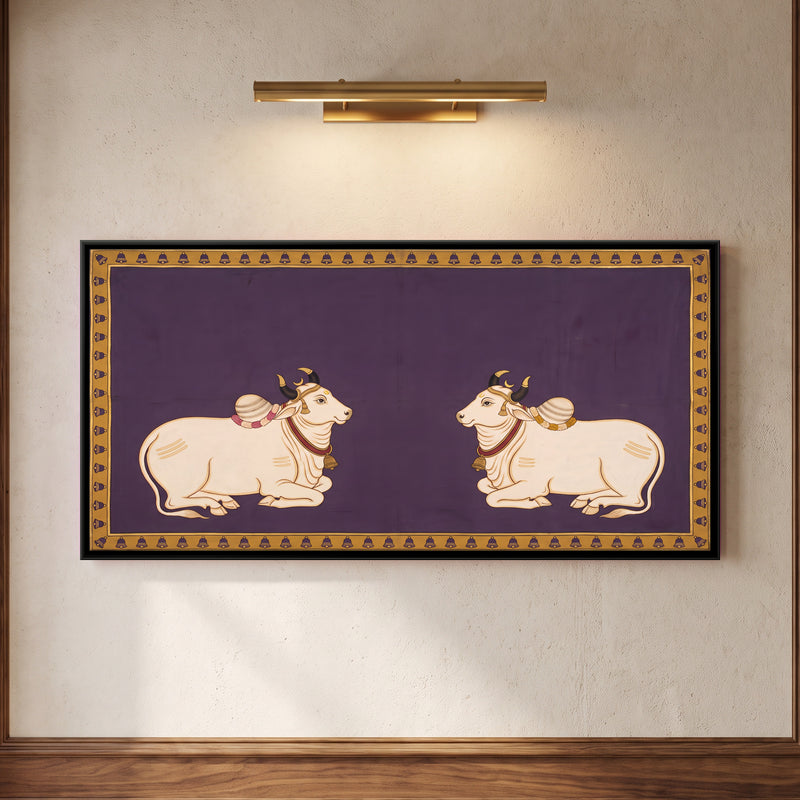 Pair of Nandi Bulls - framed canvas art hung on a wall