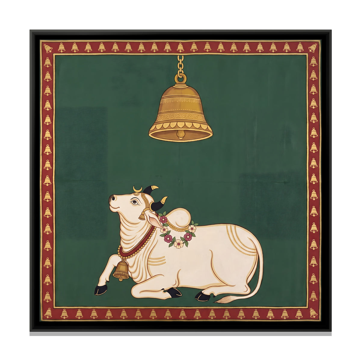 Nandi Beneath the Temple Bell - framed canvas print, front view