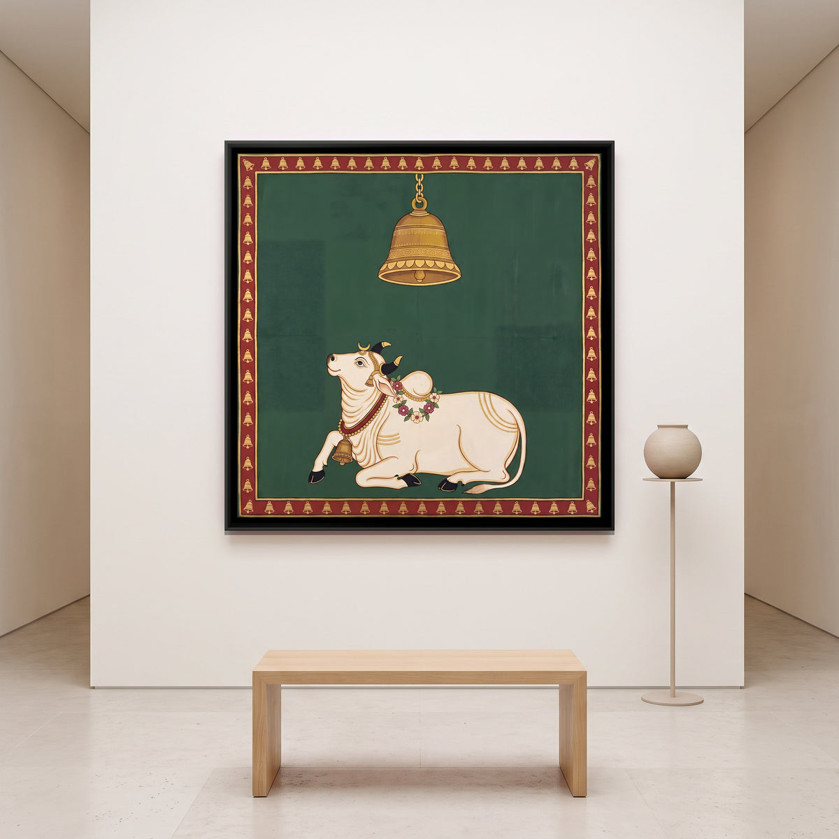 Nandi Beneath the Temple Bell - canvas art shown in a second room setting
