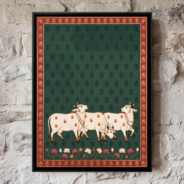Three Cows and a Calf with Kalash Motifs