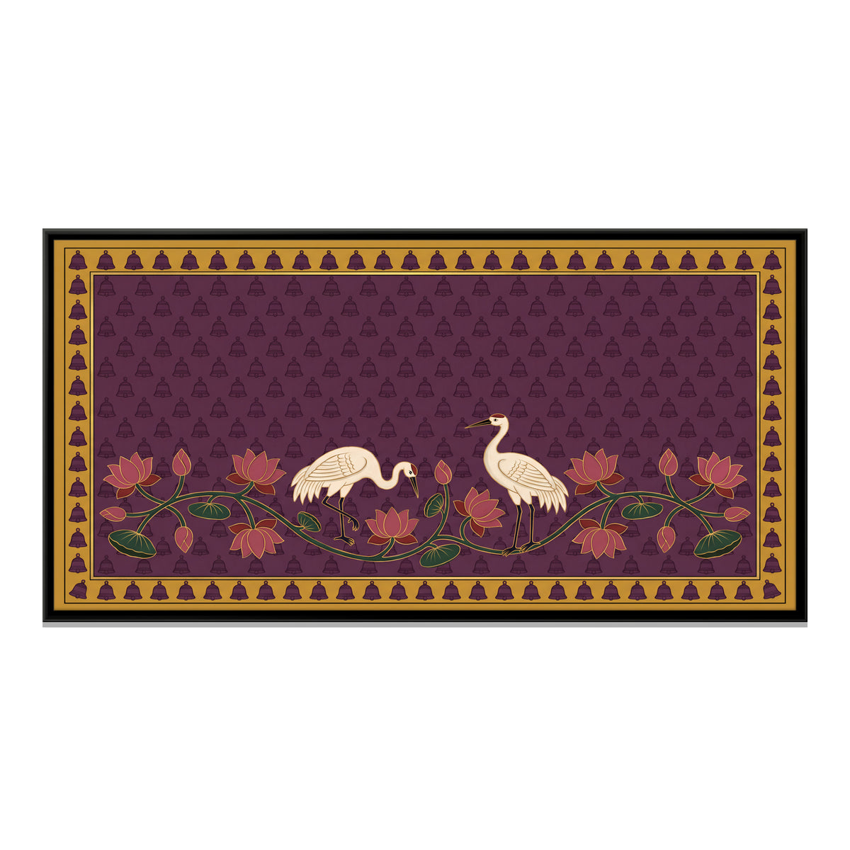 Cranes Among Lotus Blooms - framed canvas print, front view