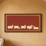 Five Cows and a Calf on Hoofprint Background