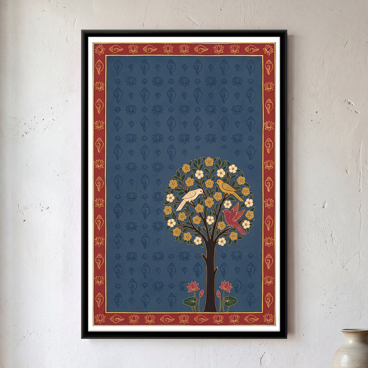 Tree of Life with Birds - framed canvas art hung on a wall