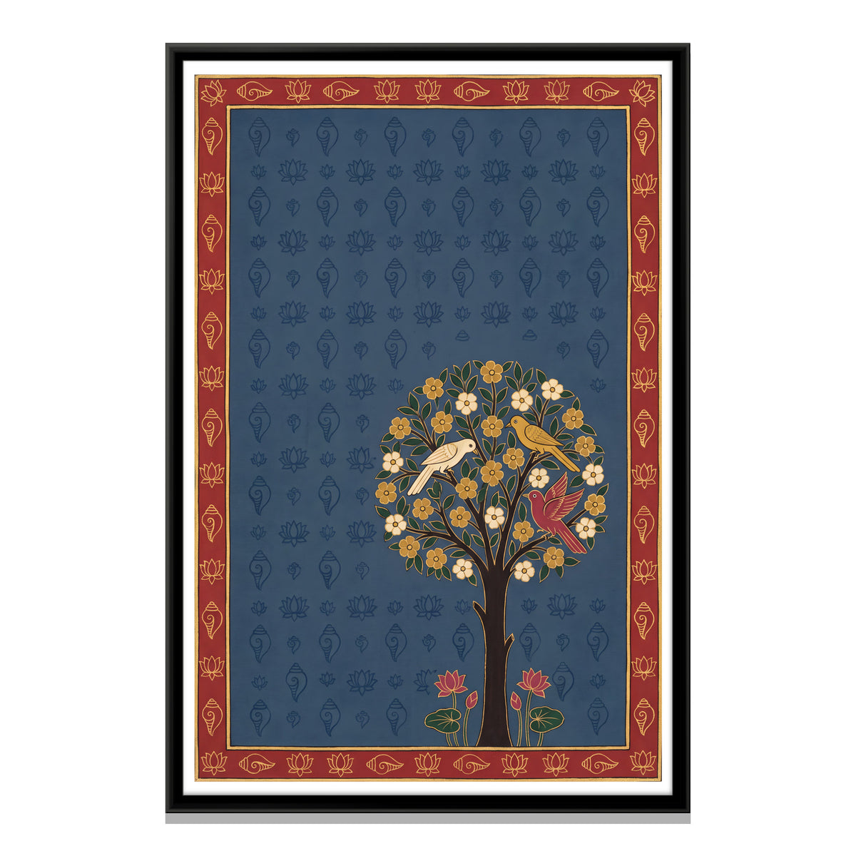 Tree of Life with Birds - framed canvas print, front view