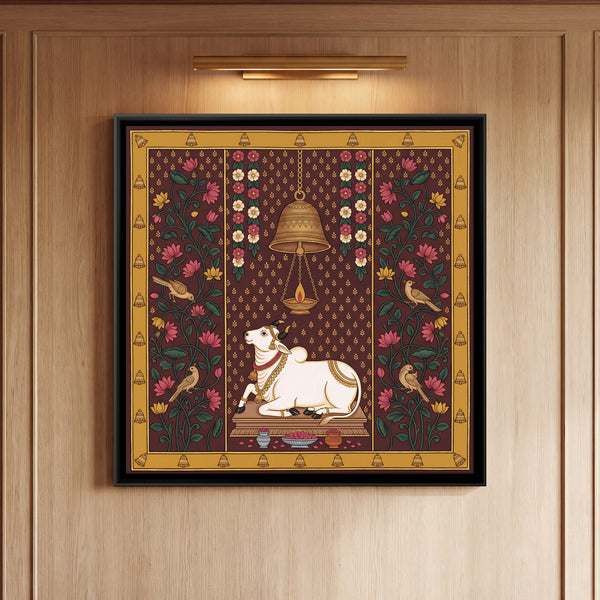 White Cow Beneath a Temple Bell