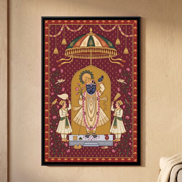 Shrinathji Beneath a Parasol in Crimson