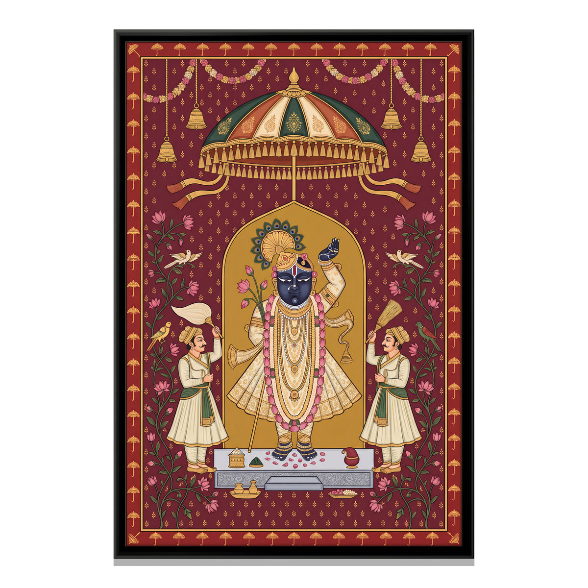 Shrinathji Beneath a Parasol - framed canvas print, front view